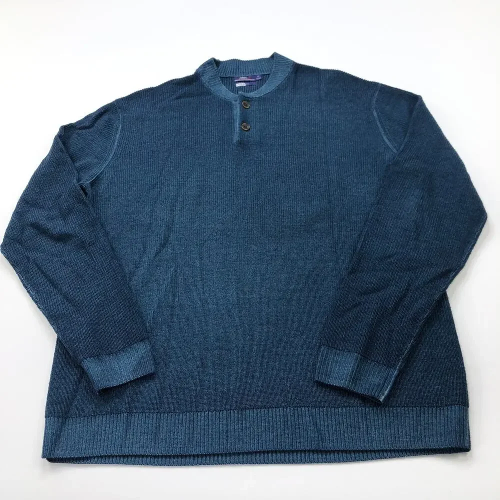Johnnie-O Henley Button Medium Mens Pullover Sweater Blue Two Tone Ribbed